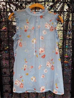 WeWoreWhat Light Blue Floral Ruffle Sleeveless Camisole